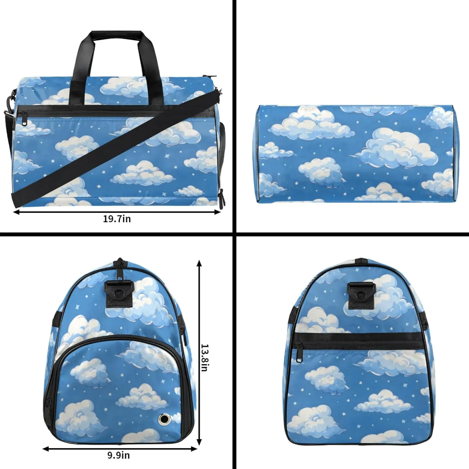 Blue Gym Bags for Men Women, 43L Medium Sports Cloud Patreen Travel Duffel Bag for Men with Shoe Compartment,Carry on Bags for Airplanes Women