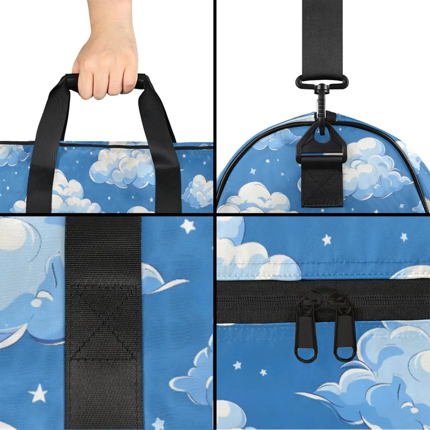Blue Gym Bags for Men Women, 43L Medium Sports Cloud Patreen Travel Duffel Bag for Men with Shoe Compartment,Carry on Bags for Airplanes Women