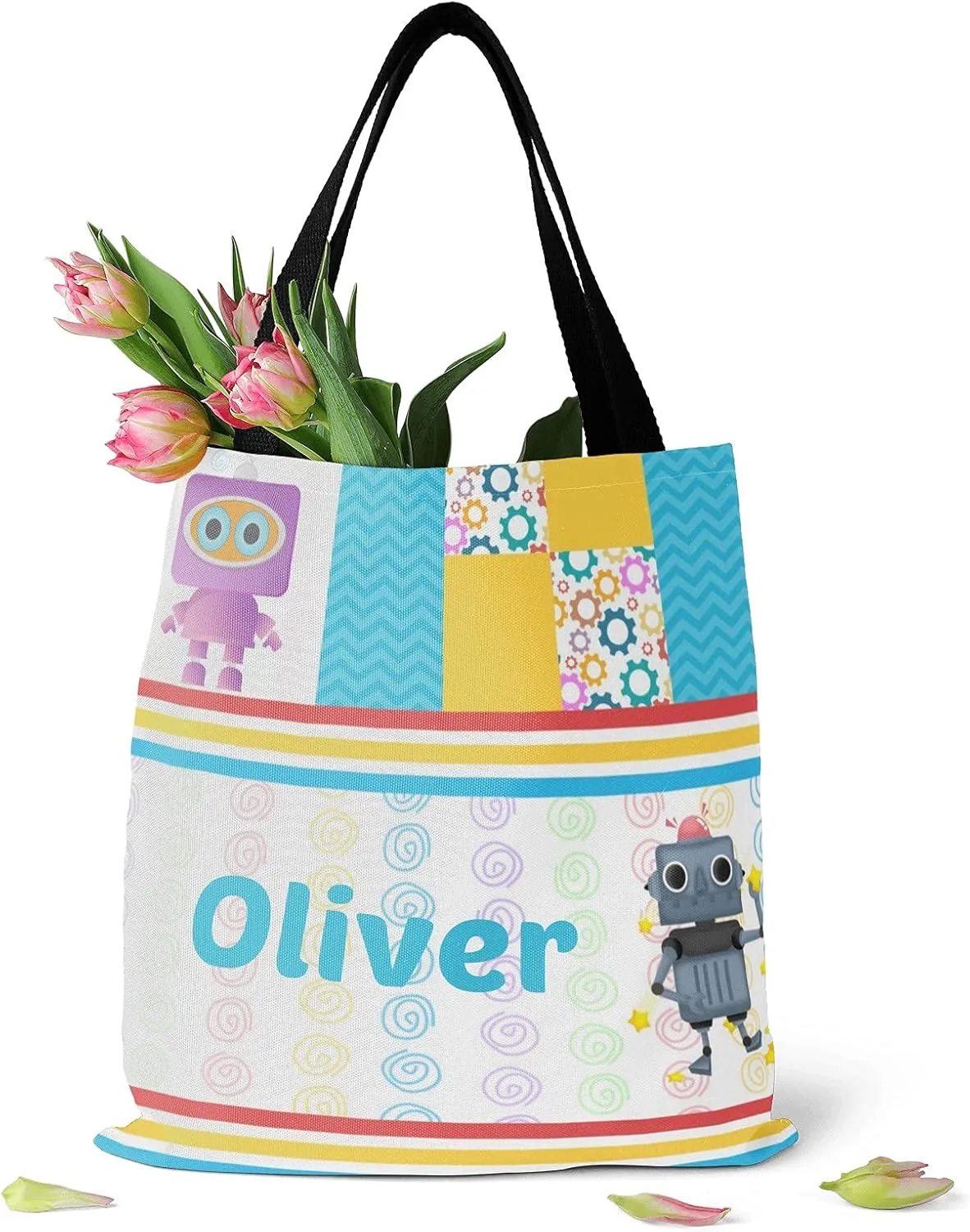 Blue Racing Car Personalized Canvas Tote Bags for Women Kids, Reusable Bags for Shopping,Travel,School Handbag Gift