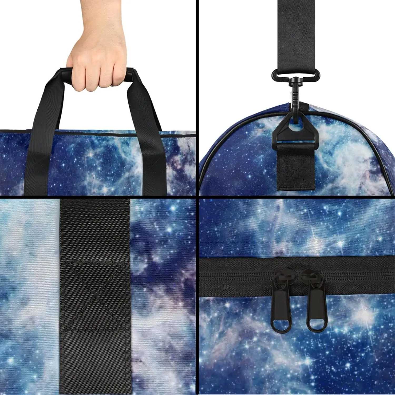 Blue Travel Duffle Bag Large Gym Tote Bag for Women, Weekender Bag Carry on Bag for Airplane, Mysterious Galactic Personal Item Travel Bag