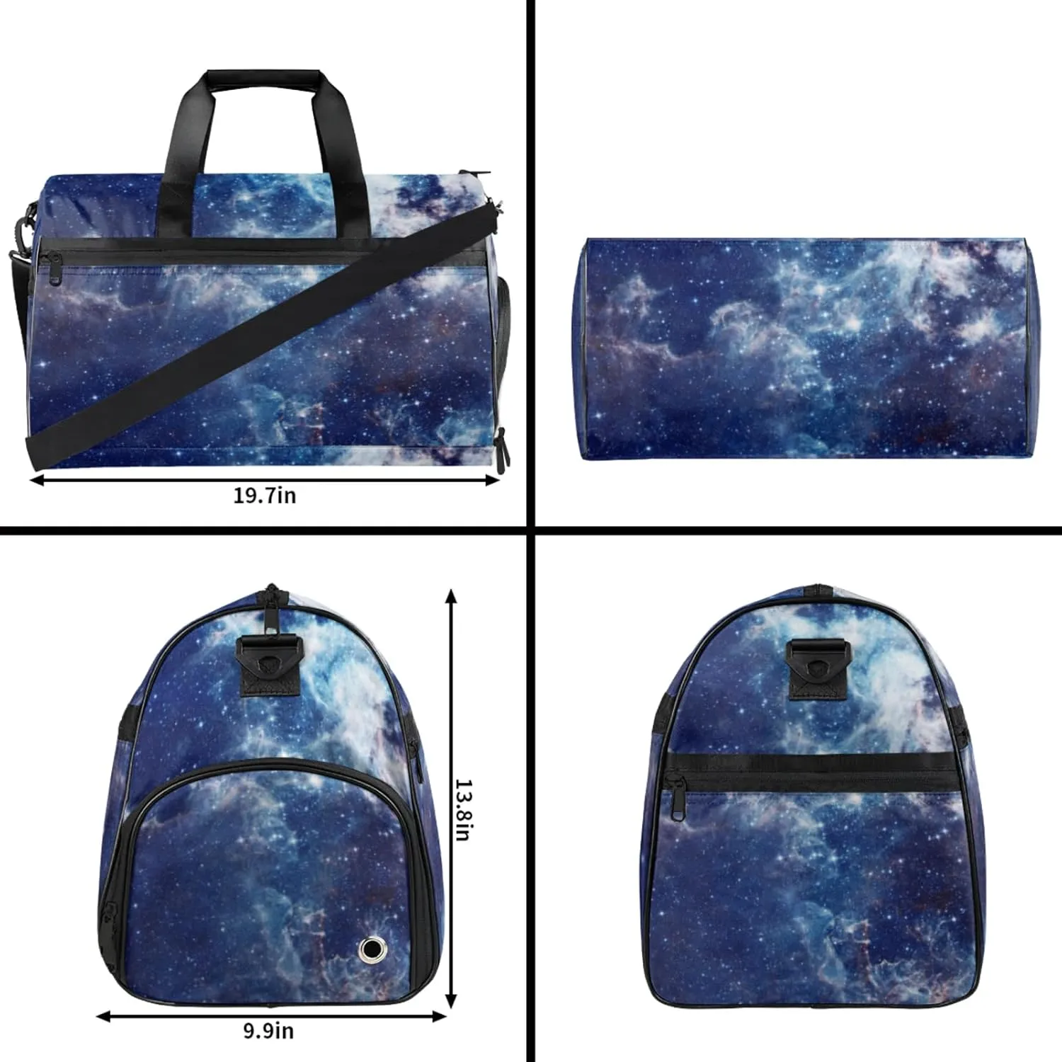 Blue Travel Duffle Bag Large Gym Tote Bag for Women, Weekender Bag Carry on Bag for Airplane, Mysterious Galactic Personal Item Travel Bag