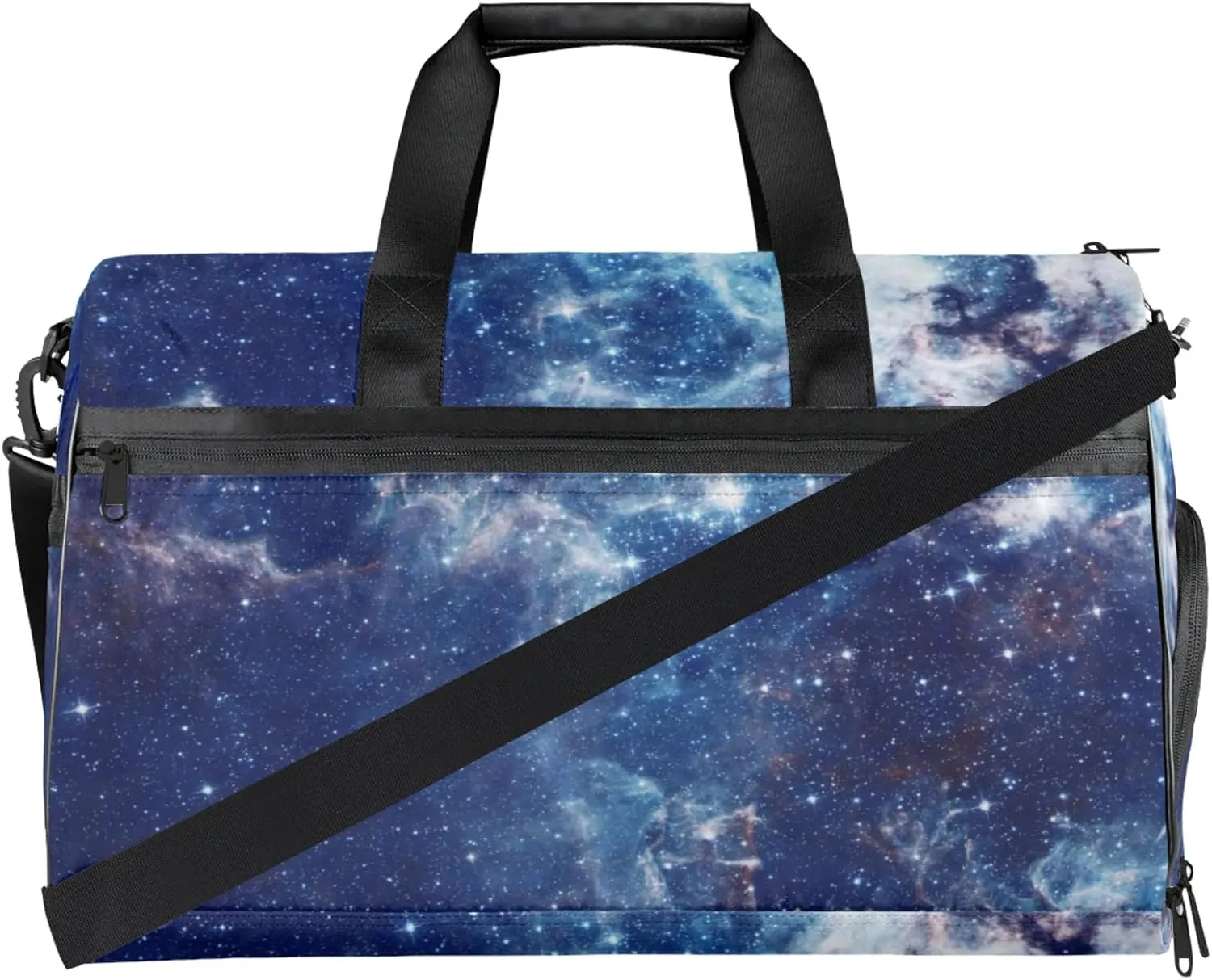 Blue Travel Duffle Bag Large Gym Tote Bag for Women, Weekender Bag Carry on Bag for Airplane, Mysterious Galactic Personal Item Travel Bag