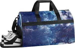 Blue Travel Duffle Bag Large Gym Tote Bag for Women, Weekender Bag Carry on Bag for Airplane, Mysterious Galactic Personal Item Travel Bag