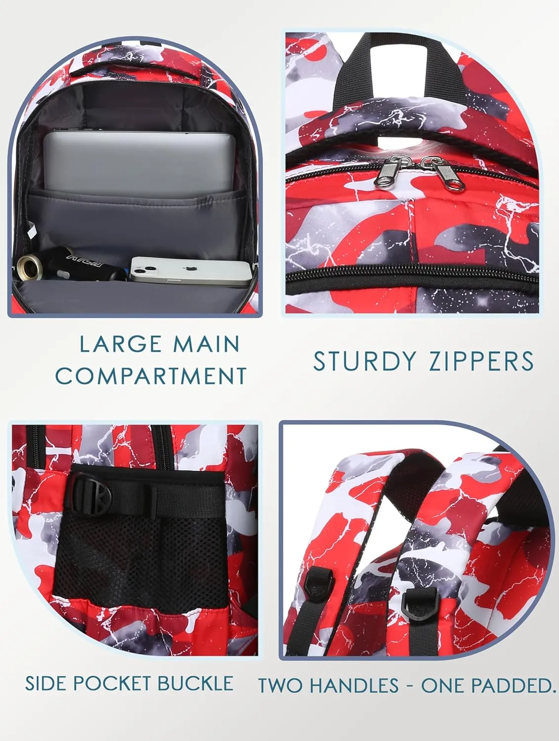 BLUEFAIRY Kids Backpack for Boys and Girls Elementary Primary Middle School Bags Back to School Bookbags Mochila Escolares para Niñas 17 Inch Aged 8-10 Camo Red