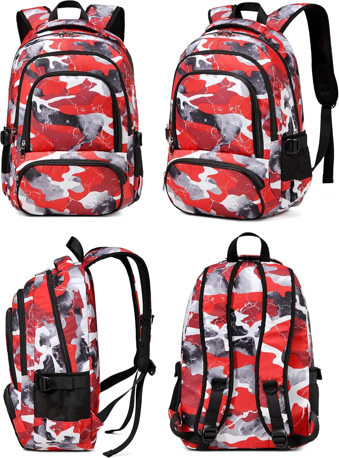 BLUEFAIRY Kids Backpack for Boys and Girls Elementary Primary Middle School Bags Back to School Bookbags Mochila Escolares para Niñas 17 Inch Aged 8-10 Camo Red