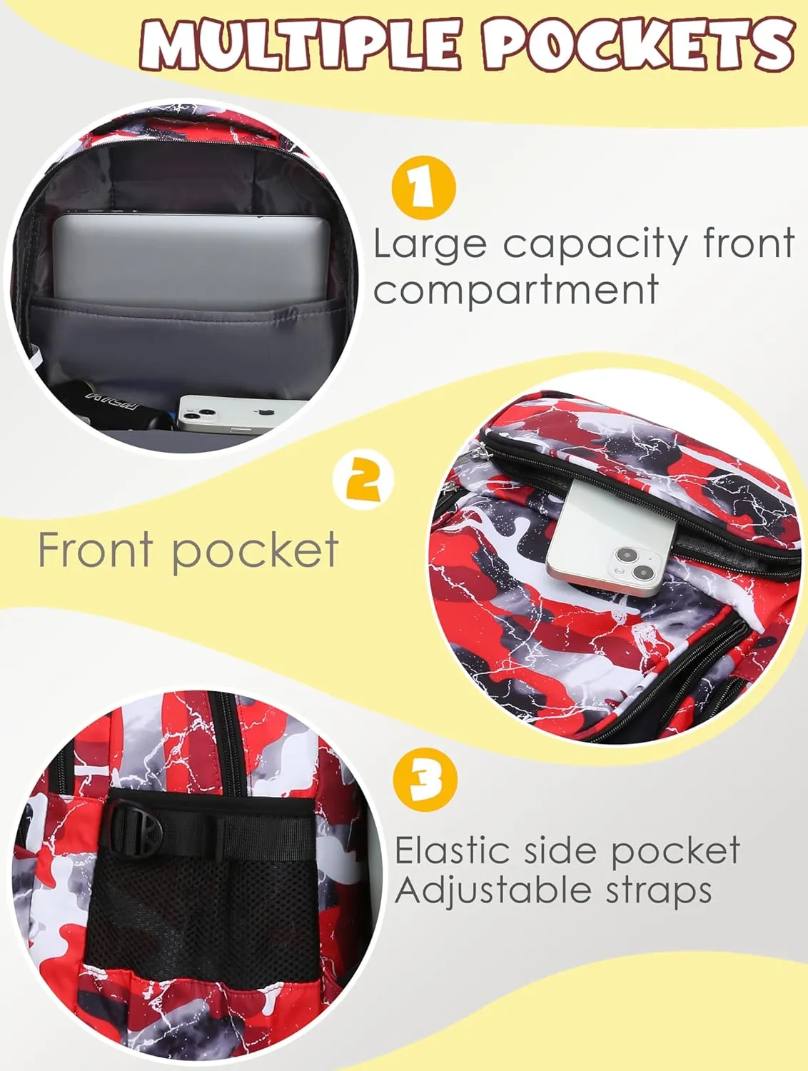 BLUEFAIRY Kids Backpack for Boys and Girls Elementary Primary Middle School Bags Back to School Bookbags Mochila Escolares para Niñas 17 Inch Aged 8-10 Camo Red