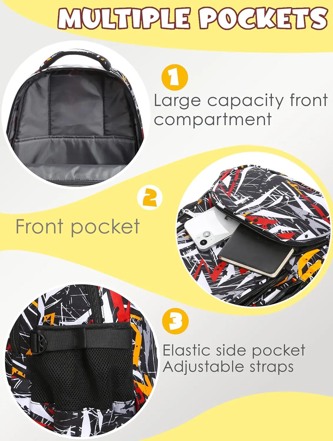 BLUEFAIRY Kids Backpack for Boys Elementary Primary Middle School Book Bags Bookbags Back to School Bags Large Compartment Mochila Escolar para Niños de 8-10 Triangle Black 17”