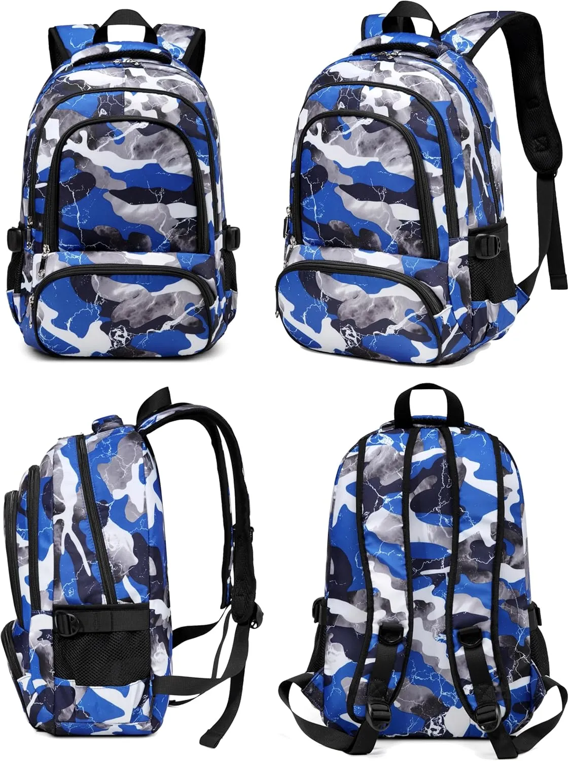 BLUEFAIRY Kids Backpack for Boys Elementary School Bags Primary Middle School Bookbags for Childs Water Resistant Back to School Gifts Son Mochila Escolares para Niños Aged 8-10 17 Inch Camo Blue