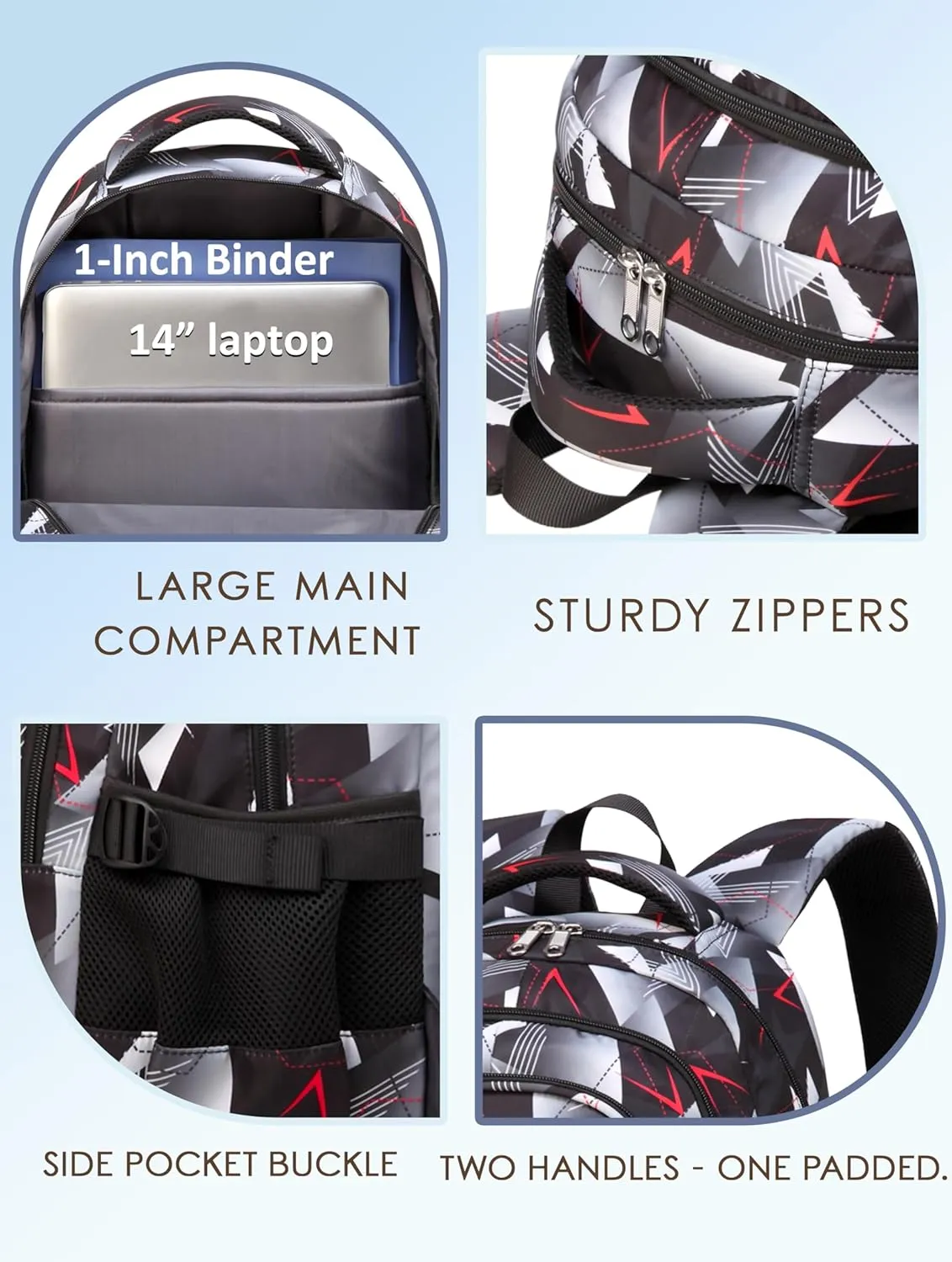 BLUEFAIRY Kids Backpack for Boys School Bookbags for Elementary Primary Middle School Bags Book Bags for Teens Adolescentes Childs Back to School Gifts Mochilas para Niños Aged 8-10 Geometric Grey