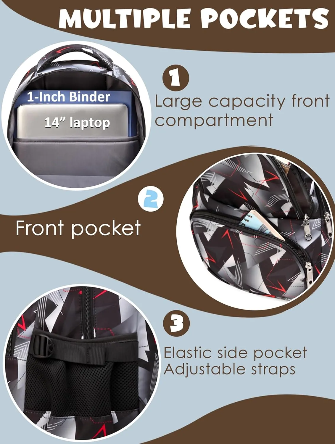 BLUEFAIRY Kids Backpack for Boys School Bookbags for Elementary Primary Middle School Bags Book Bags for Teens Adolescentes Childs Back to School Gifts Mochilas para Niños Aged 8-10 Geometric Grey