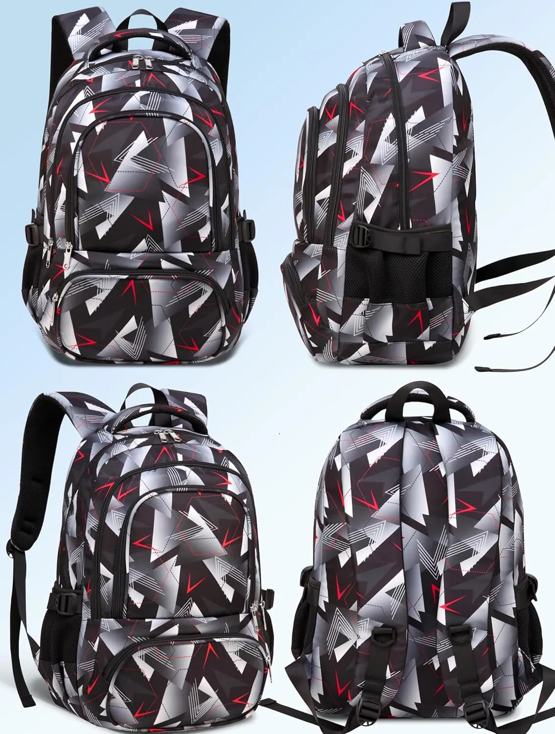 BLUEFAIRY Kids Backpack for Boys School Bookbags for Elementary Primary Middle School Bags Book Bags for Teens Adolescentes Childs Back to School Gifts Mochilas para Niños Aged 8-10 Geometric Grey