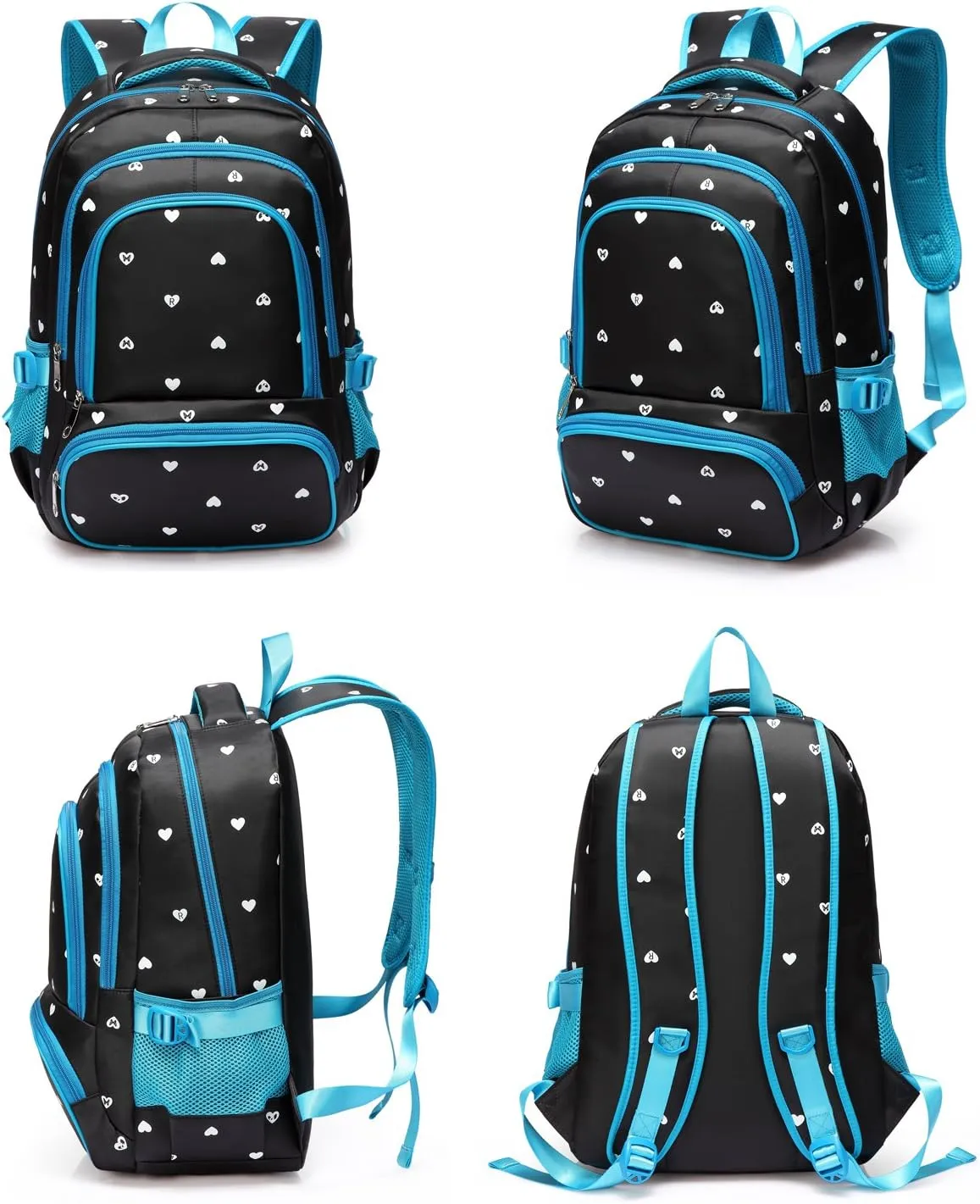 BLUEFAIRY Kids Backpack for Girls Primary Elementary School Bag Bookbag for Childs Book Bag Mochilas Escolares para Niñas de 4-6 Years Back to School Cute Gifts 17" Heart Print/Black