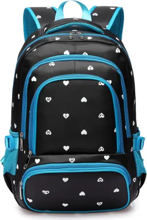 BLUEFAIRY Kids Backpack for Girls Primary Elementary School Bag Bookbag for Childs Book Bag Mochilas Escolares para Niñas de 4-6 Years Back to School Cute Gifts 17" Heart Print/Black