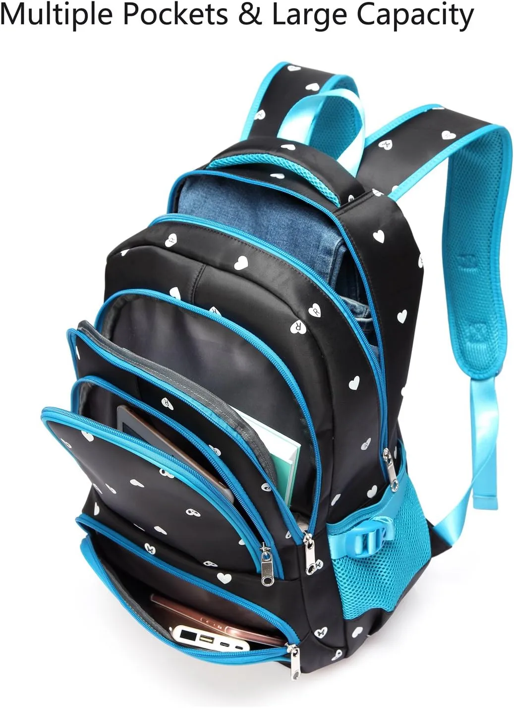 BLUEFAIRY Kids Backpack for Girls Primary Elementary School Bag Bookbag for Childs Book Bag Mochilas Escolares para Niñas de 4-6 Years Back to School Cute Gifts 17" Heart Print/Black
