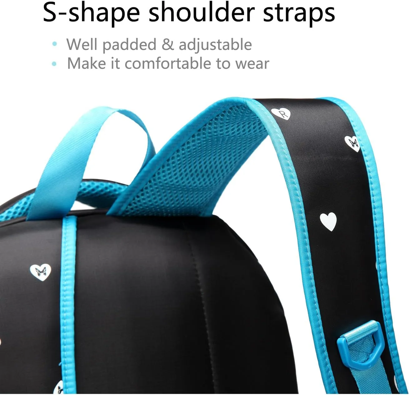 BLUEFAIRY Kids Backpack for Girls Primary Elementary School Bag Bookbag for Childs Book Bag Mochilas Escolares para Niñas de 4-6 Years Back to School Cute Gifts 17" Heart Print/Black