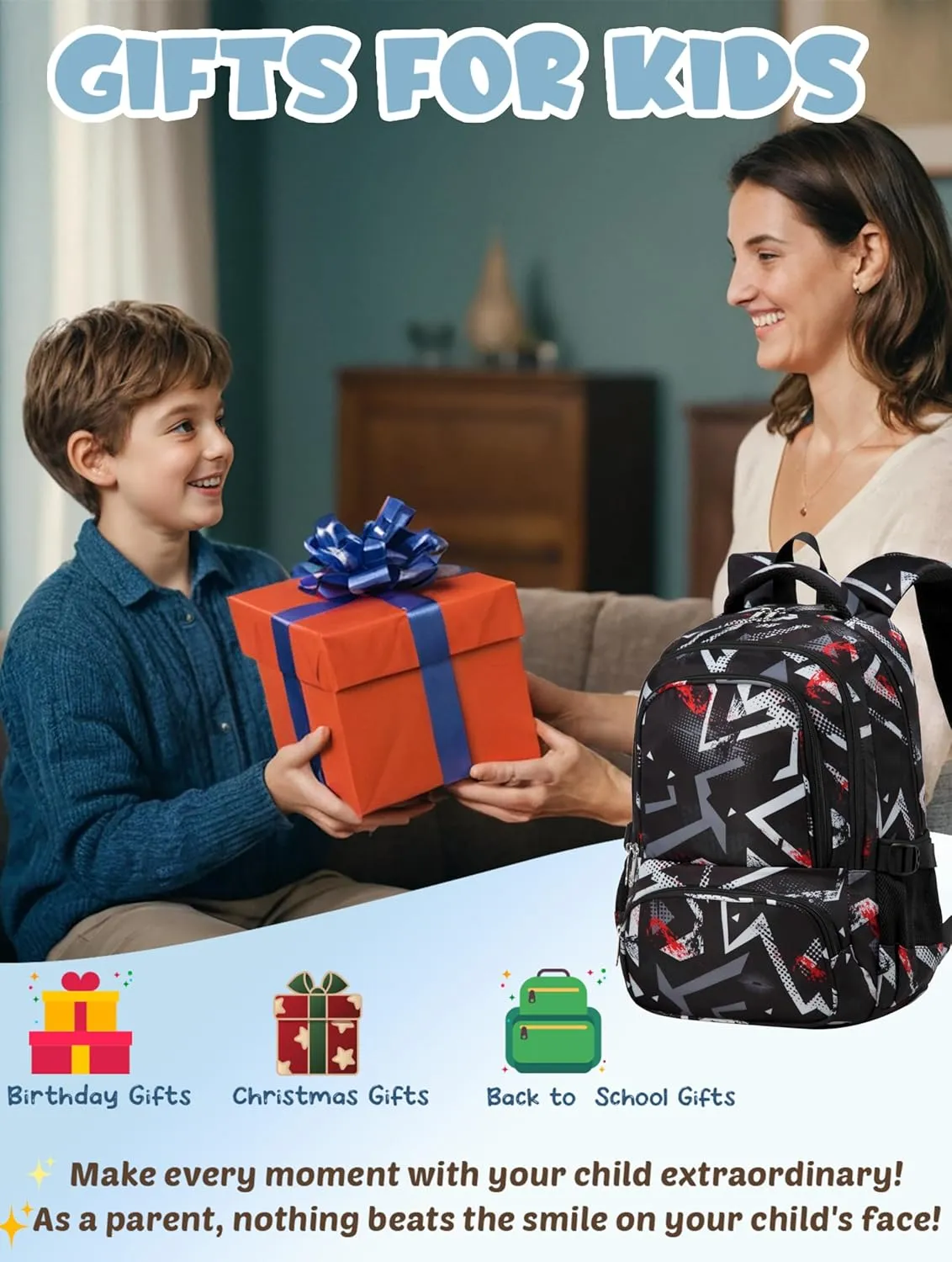 BLUEFAIRY Kids Backpacks for Boys Girls Elementary Primary Middle School Bookbags Back to School Bags for Childs Age 6-8 Mochilas Escolares para Niños Niñas 17 Inch Dark Black