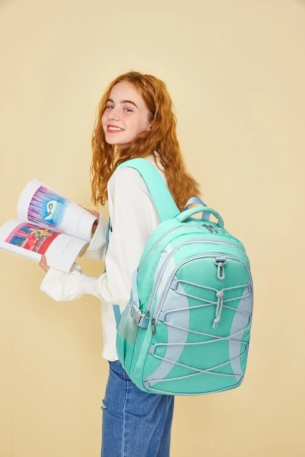 BLUEFAIRY Middle High School Backpack for Boys Girls Large Bookbag with Laptop Compartment Back to School Book Bags for Teens Teenagers Mochilas Escolares para Niños Niñas (Mint Green/Gray, Solid)