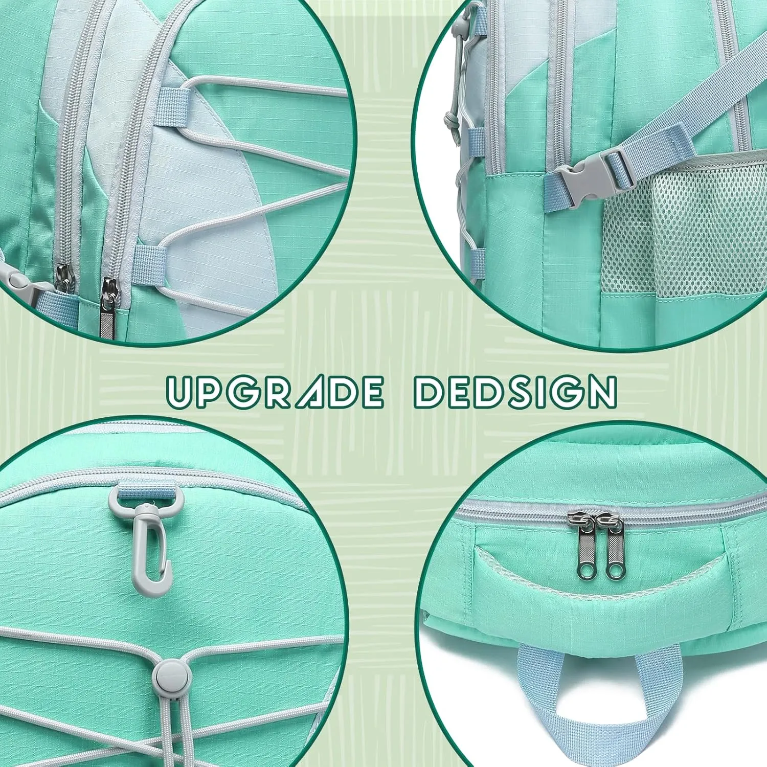 BLUEFAIRY Middle High School Backpack for Boys Girls Large Bookbag with Laptop Compartment Back to School Book Bags for Teens Teenagers Mochilas Escolares para Niños Niñas (Mint Green/Gray, Solid)