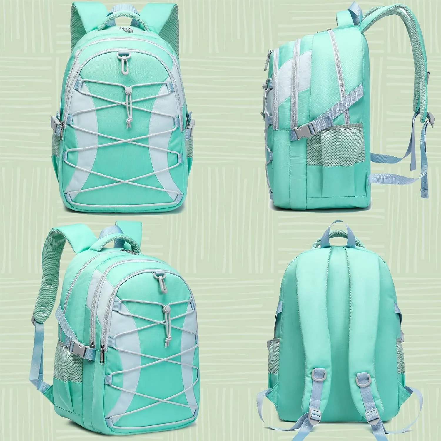 BLUEFAIRY Middle High School Backpack for Boys Girls Large Bookbag with Laptop Compartment Back to School Book Bags for Teens Teenagers Mochilas Escolares para Niños Niñas (Mint Green/Gray, Solid)