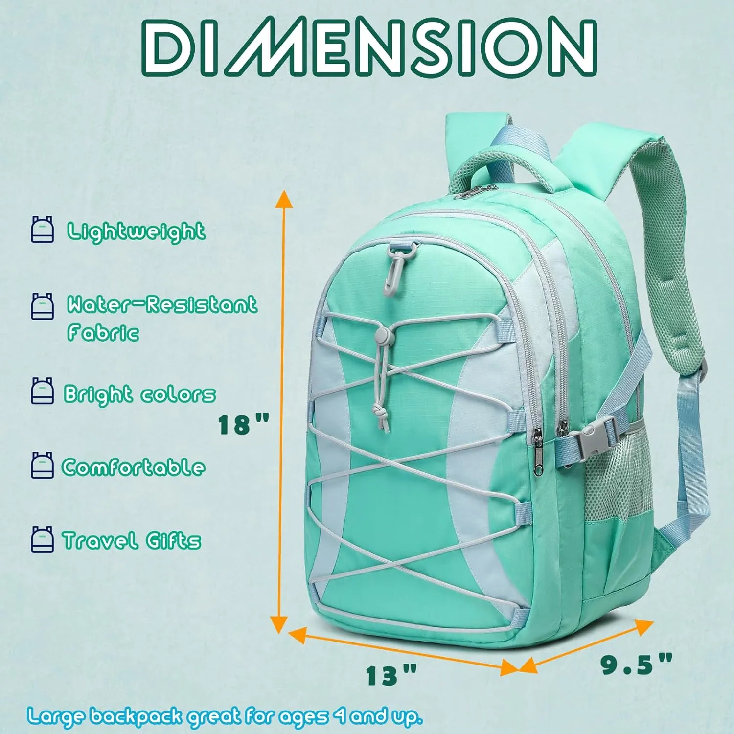 BLUEFAIRY Middle High School Backpack for Boys Girls Large Bookbag with Laptop Compartment Back to School Book Bags for Teens Teenagers Mochilas Escolares para Niños Niñas (Mint Green/Gray, Solid)