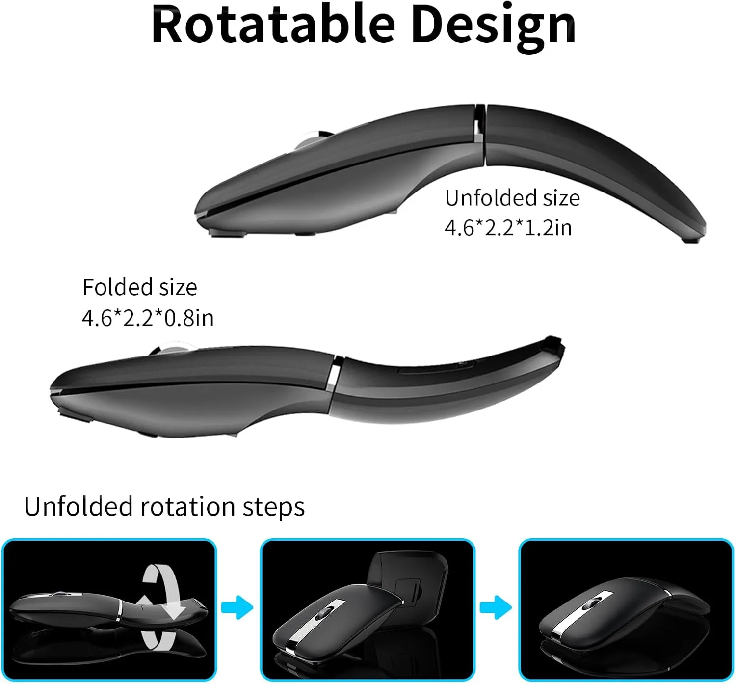 Bluetooth Travel Mouse Arc Wireless Mouse, Slim Silent Portable Curved Rechargeable Dual Mode Mouse(BT 2.4G), Metal Roller, Thin USB Optical Computer Mice for Laptop PC Mac iPad Tablet - Black