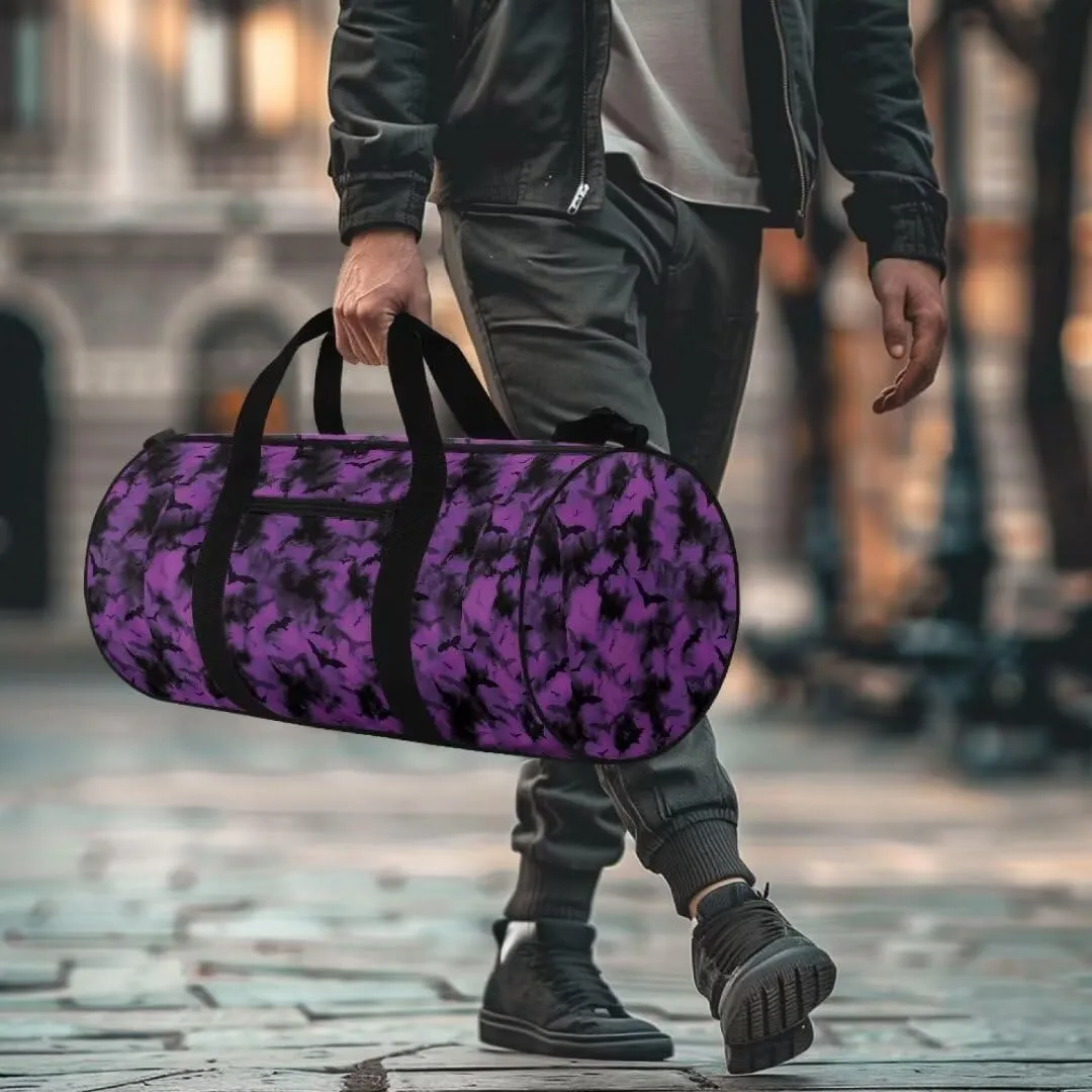 Boatee Bat Gym Bag for Women Travel Bag Large Duffle Bag Portable Weekender Bag Foldie Travel Bag Expandable Halloween Luggage Shoulder Bag with Inner Pocket Handle Bags for Sport Hiking Purple