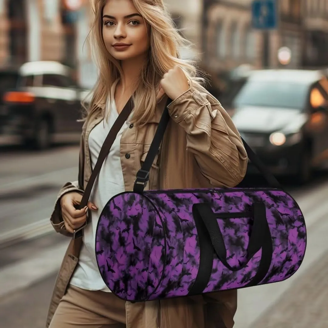 Boatee Bat Gym Bag for Women Travel Bag Large Duffle Bag Portable Weekender Bag Foldie Travel Bag Expandable Halloween Luggage Shoulder Bag with Inner Pocket Handle Bags for Sport Hiking Purple