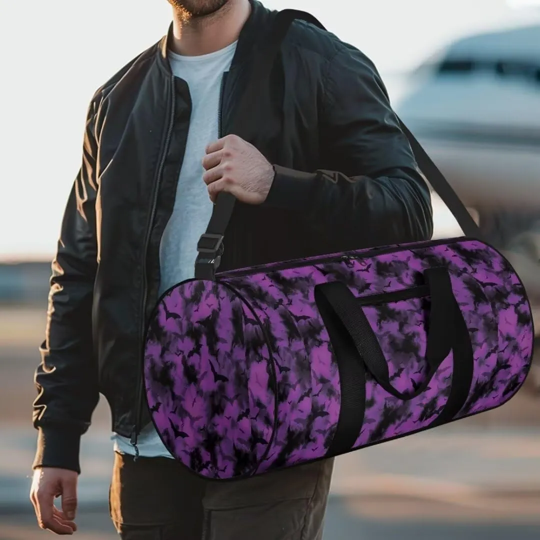 Boatee Bat Gym Bag for Women Travel Bag Large Duffle Bag Portable Weekender Bag Foldie Travel Bag Expandable Halloween Luggage Shoulder Bag with Inner Pocket Handle Bags for Sport Hiking Purple