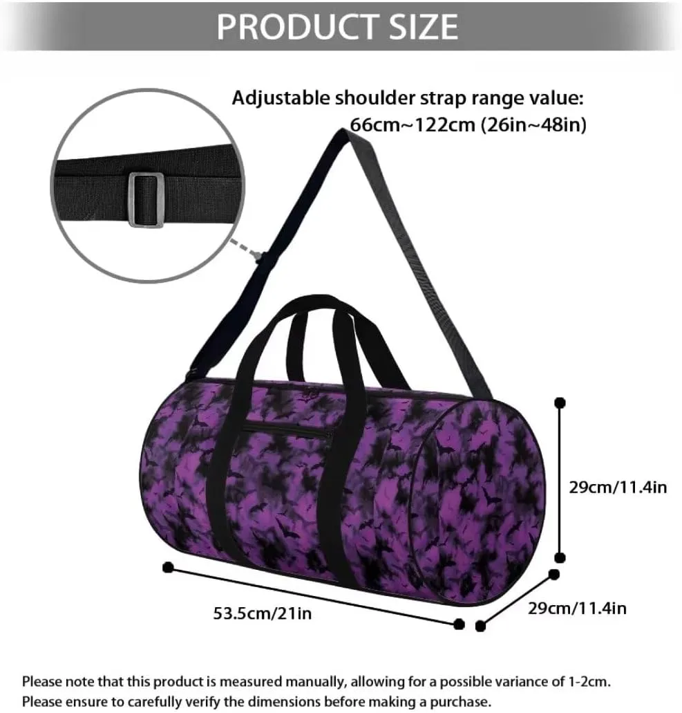 Boatee Bat Gym Bag for Women Travel Bag Large Duffle Bag Portable Weekender Bag Foldie Travel Bag Expandable Halloween Luggage Shoulder Bag with Inner Pocket Handle Bags for Sport Hiking Purple