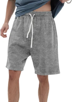Bobeutou Mens Athletic Vintage Cotton Shorts Drawstring Summer Beach Elastic Waist Streetwear Baggy Gym Shorts with Pockets