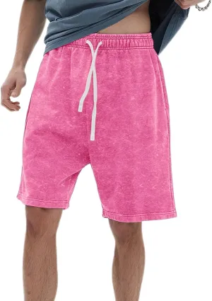 Bobeutou Mens Athletic Vintage Cotton Shorts Drawstring Summer Beach Elastic Waist Streetwear Baggy Gym Shorts with Pockets