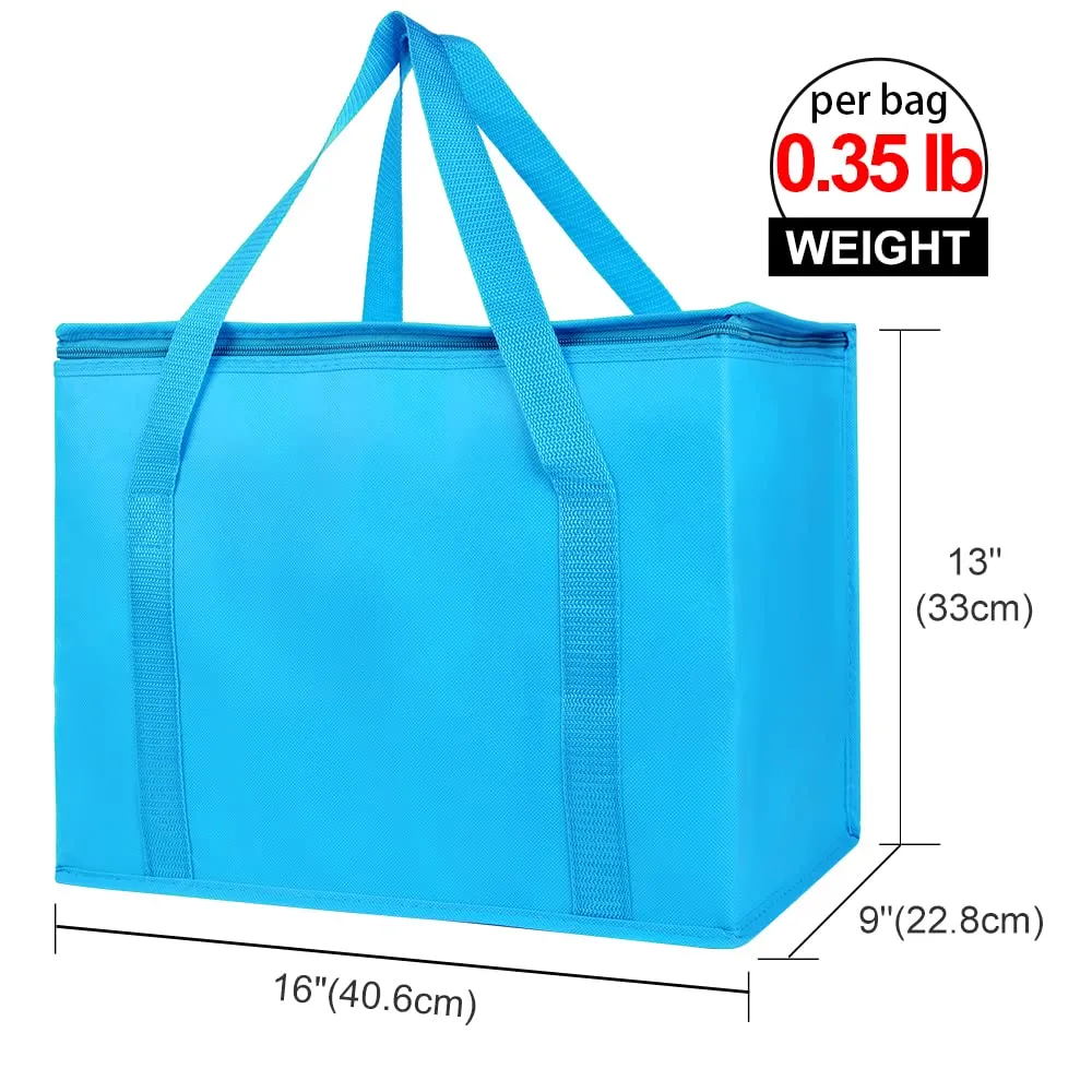 Bodaon 2-Pack Insulated Reusable Grocery Shopping Bag, X-Large Food Delivery Bags, Soft Cooler Bag for Women/Men for Instacart, Blue