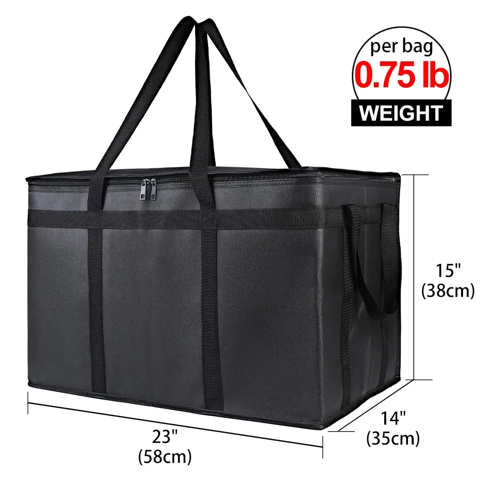Bodaon 3-Pack Insulated Food Delivery Bag for Hot and Cold Meal, XXXL, Black, Grocery Tote Insulation Bag for Catering, Large Pizza Warmer