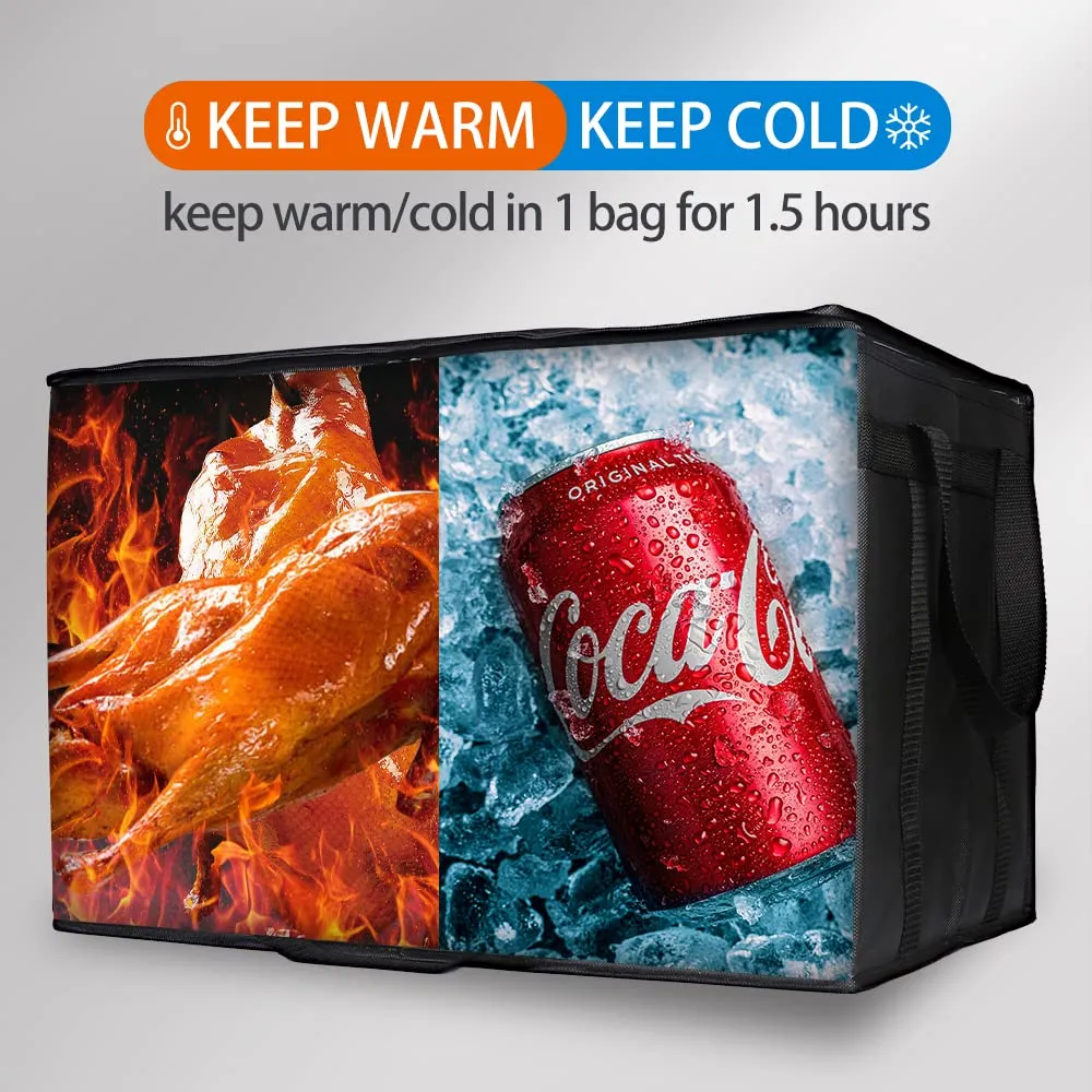 Bodaon 3-Pack Insulated Food Delivery Bag for Hot and Cold Meal, XXXL, Black, Grocery Tote Insulation Bag for Catering, Large Pizza Warmer