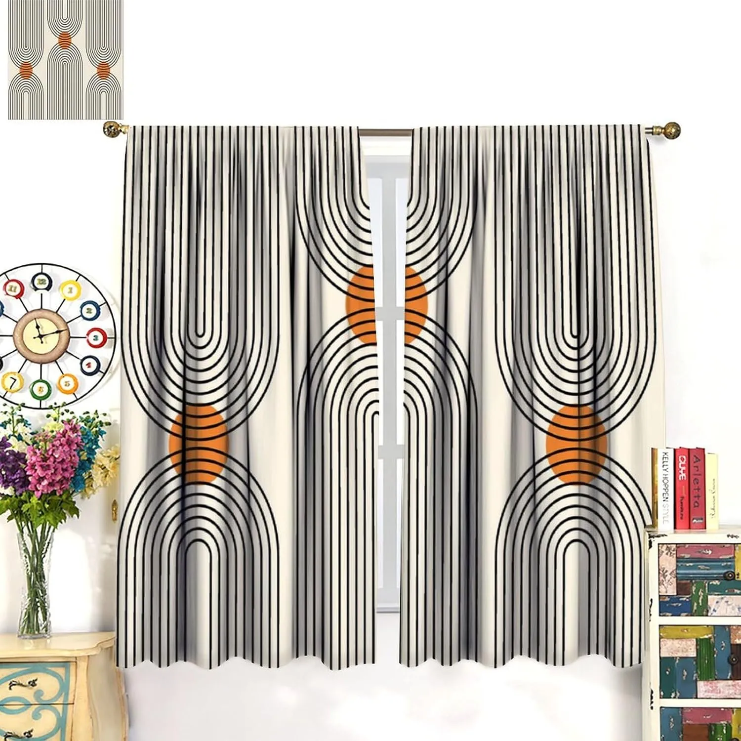 Bohemian Mid Century Modern Curtains, Minimalist Abstract Geometric Arch Sunline Trim, Blackout Curtains for Bedroom Living Room63X72 Inch