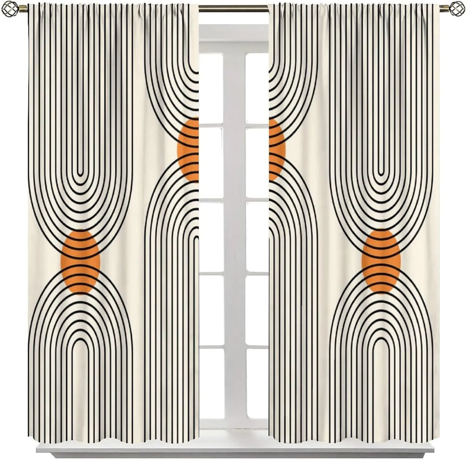 Bohemian Mid Century Modern Curtains, Minimalist Abstract Geometric Arch Sunline Trim, Blackout Curtains for Bedroom Living Room63X72 Inch