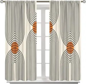Bohemian Mid Century Modern Curtains, Minimalist Abstract Geometric Arch Sunline Trim, Blackout Curtains for Bedroom Living Room63X72 Inch