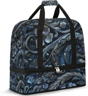 Boho Flower Pattern Travel Duffle Bag, Collapsible Travel Bag Sports Gym Bag With Shoes Compartment Weekender Bag Overnight Bag For Women Men