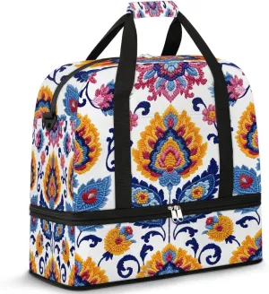 Boho Retro Patterns Colorful Travel Duffle Bag, Collapsible Travel Bag Sports Gym Bag With Shoes Compartment Weekender Bag Overnight Bag For Women Men