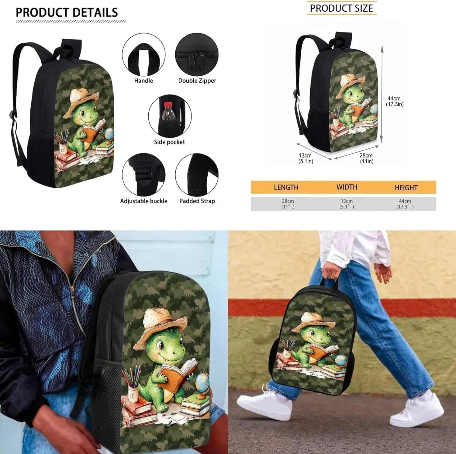 Book Dinosaur Backpack Set for Boys Kids School Backpack with Lunch Box 4 Pcs Set Elementary School Bags for Boys Bookbag with Side Pockets Casual Daypack for Primary Weekend