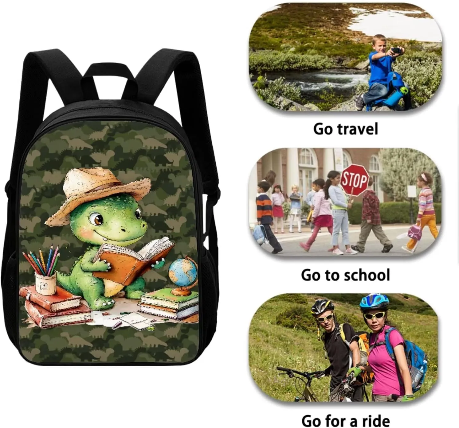 Book Dinosaur Backpack Set for Boys Kids School Backpack with Lunch Box 4 Pcs Set Elementary School Bags for Boys Bookbag with Side Pockets Casual Daypack for Primary Weekend