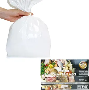 BOS Odor-Sealing Kitchen, Home & Food Small Trash Bags for Waste- Disposable Bags - Scent & Smell Free (50 Bags) [Size XL, Color White] ★Brand-new packaging!