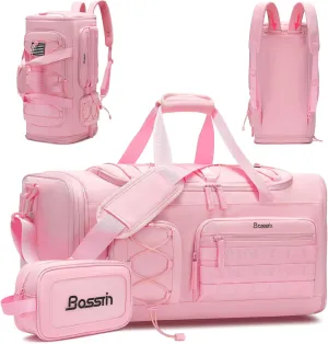 Bosstin Gym Bag for Men & Women,45L Travel Duffle Sports Duffel Bag Gym Weekender Overnight Backpack with Shoe Compartment (3PINK)