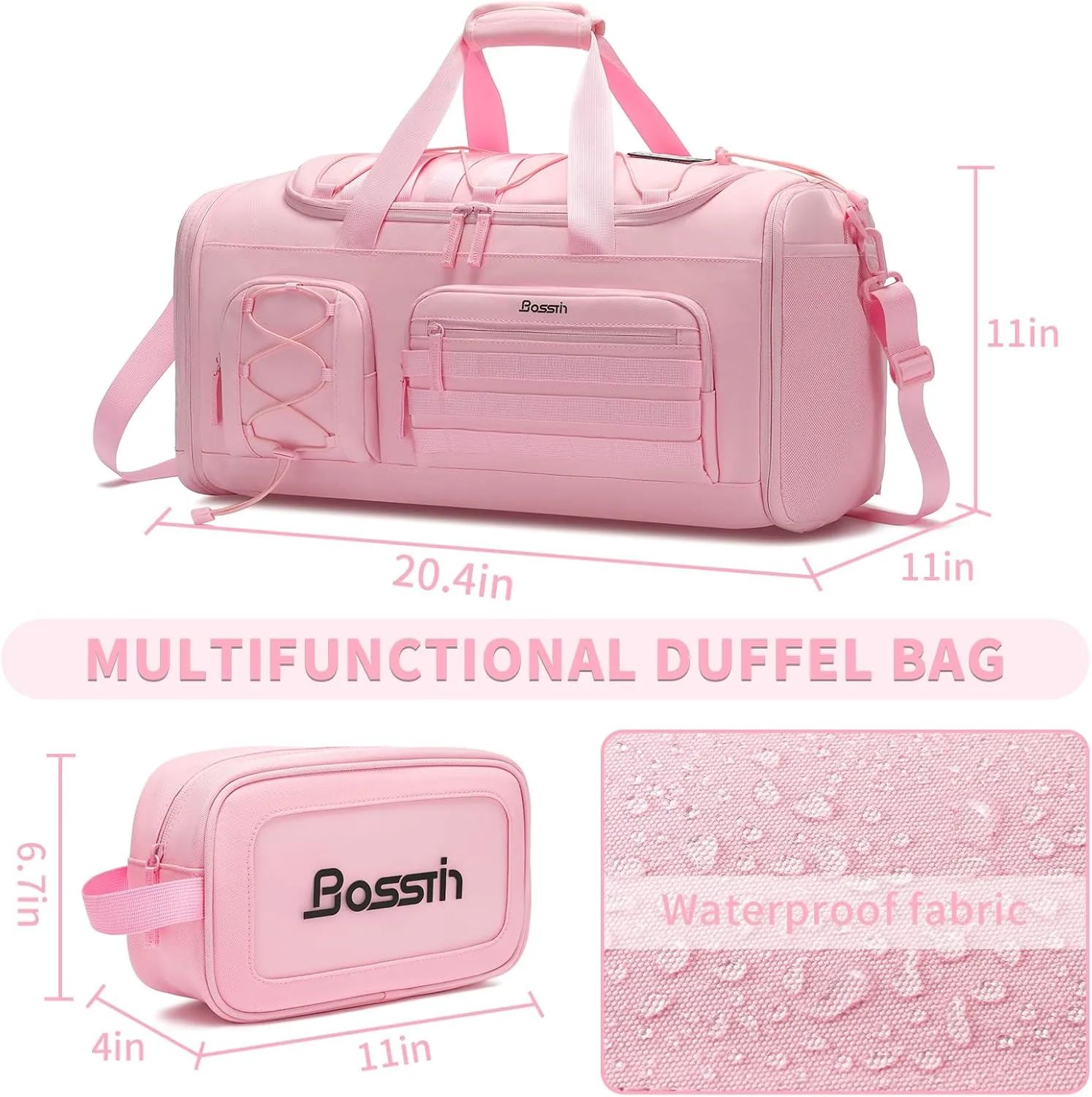 Bosstin Gym Bag for Men & Women,45L Travel Duffle Sports Duffel Bag Gym Weekender Overnight Backpack with Shoe Compartment (3PINK)