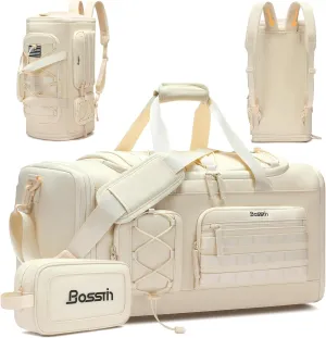 Bosstin Gym Bag for Men & Women,45L Travel Duffle Sports Duffel Bag Gym Weekender Overnight Backpack with Shoe Compartment (4Beige)