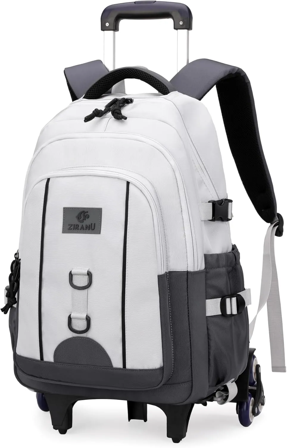 Boys Rolling Backpack for School Kids, Backpack for Boys with 6 Wheels, Carry-On Wheeled Elementary Middle High School Bags Bookbags, White Grey