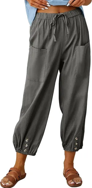 Bozanly Women's Casual Lantern Harem Loose Capris Pants Summer Yoga Slacks Trousers with Pockets
