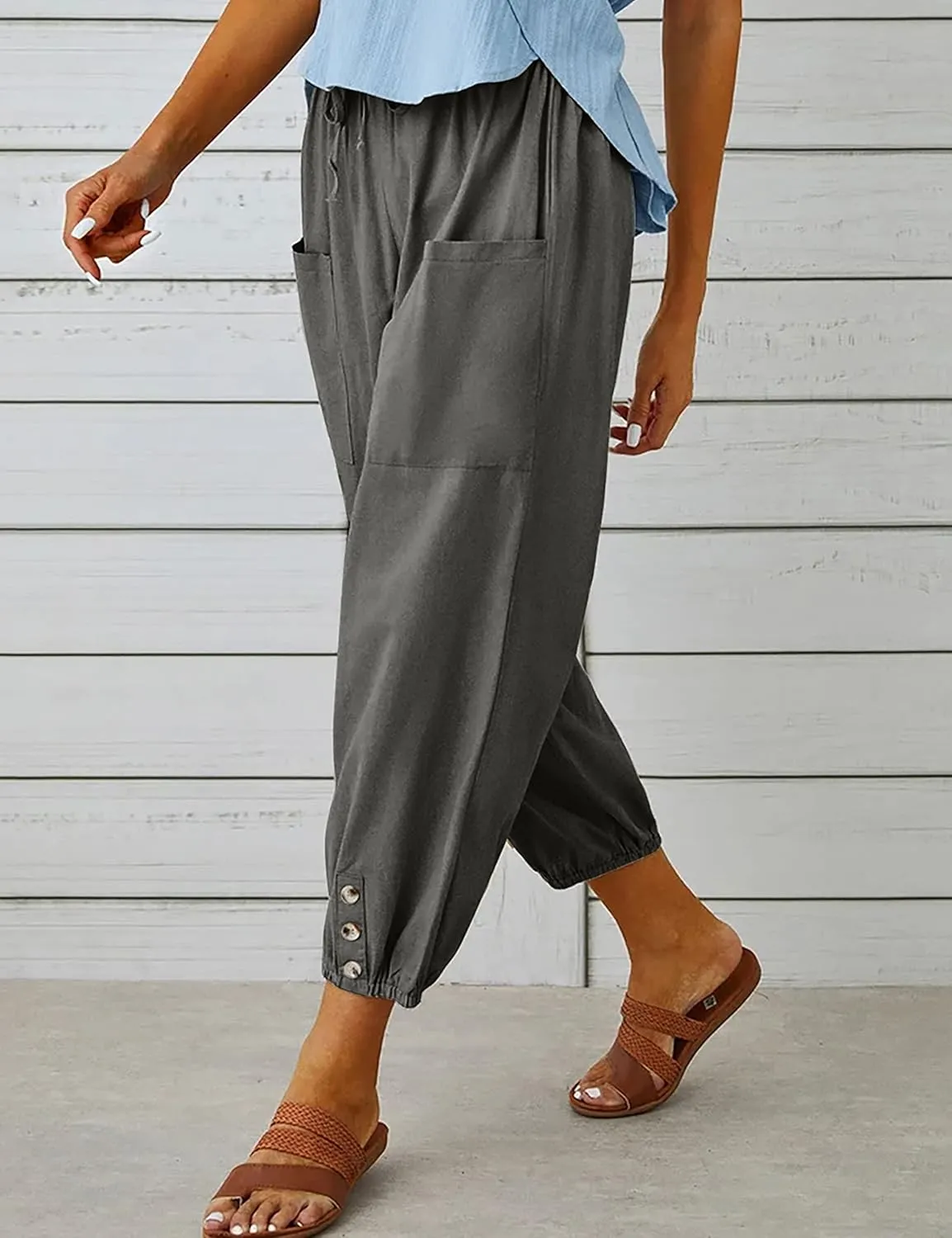 Bozanly Women's Casual Lantern Harem Loose Capris Pants Summer Yoga Slacks Trousers with Pockets