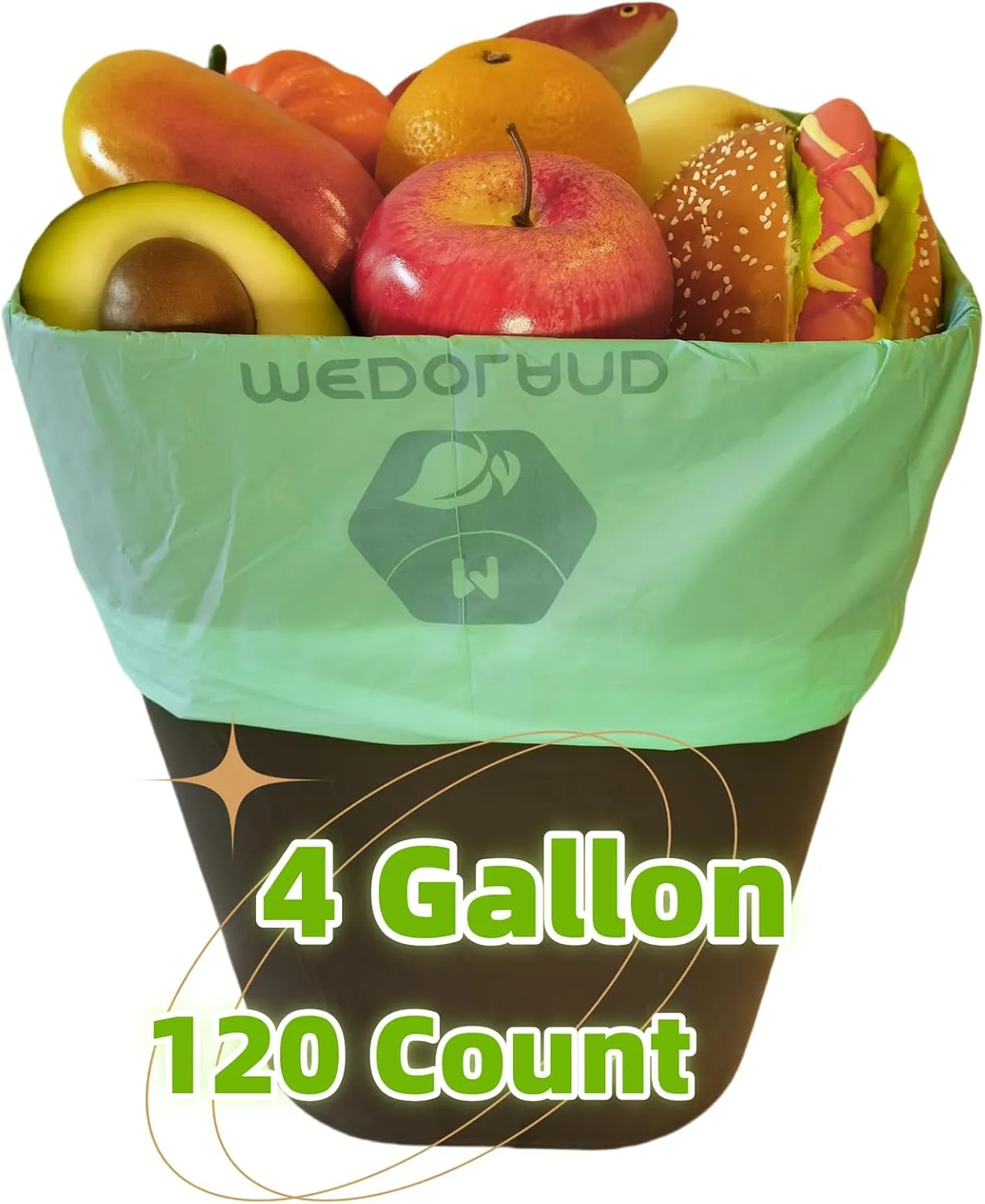 BPI Certified Compostable Trash Bags 4 Gallon (120Count) - 2X Thicker Than Regular, Leakproof for Kitchen/Bathroom Waste, 90-Day Breakdownin Home/Industrial Use, 0.79mils Plant-Based