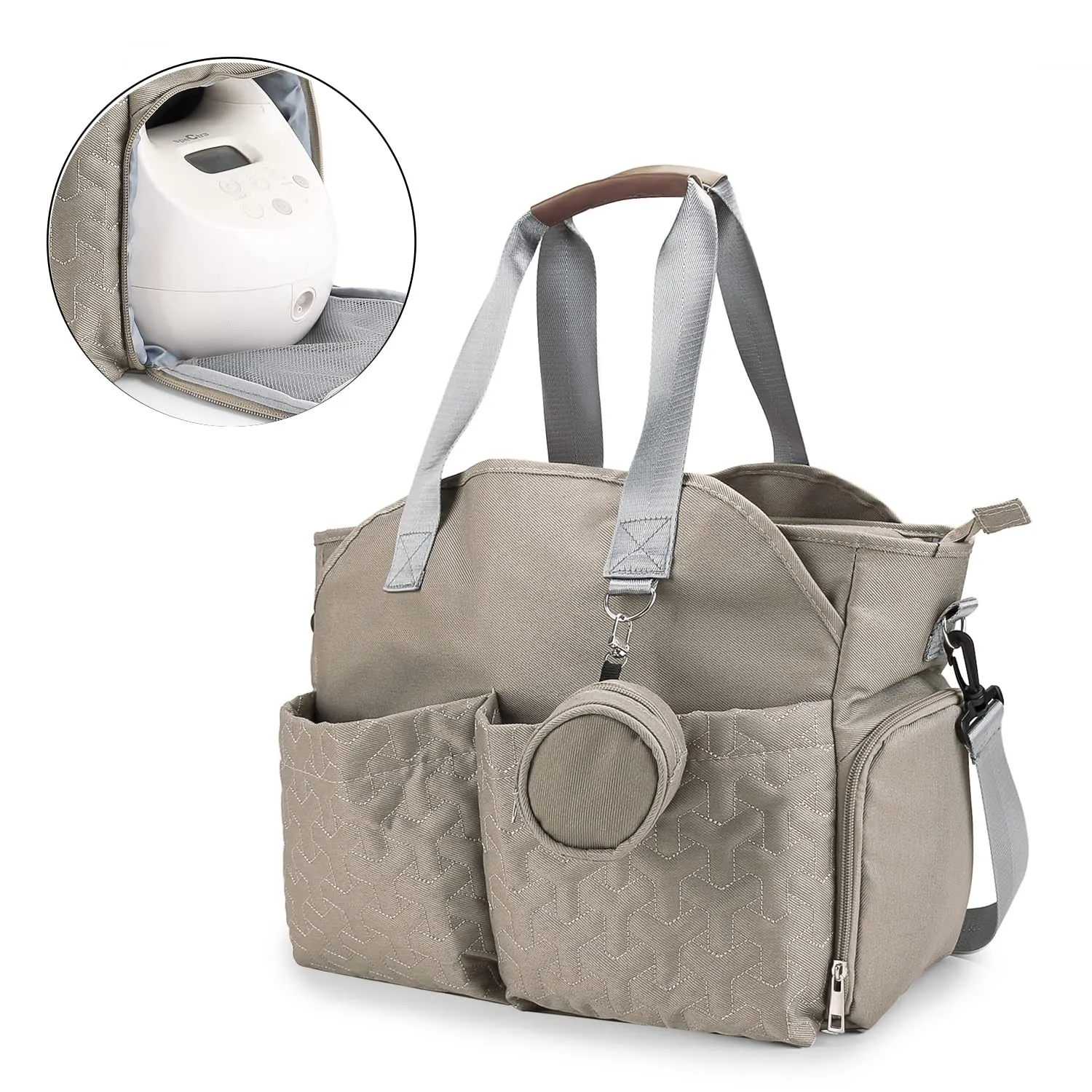 Breast Pump Bag - Baby Diaper Tote Bag with Laptop Sleeve Fit 15 Inch Laptop and Insulation Pocket, Fit Most Breast Pumps Like Medela, Spectra S1,S2 Avent（Brown）